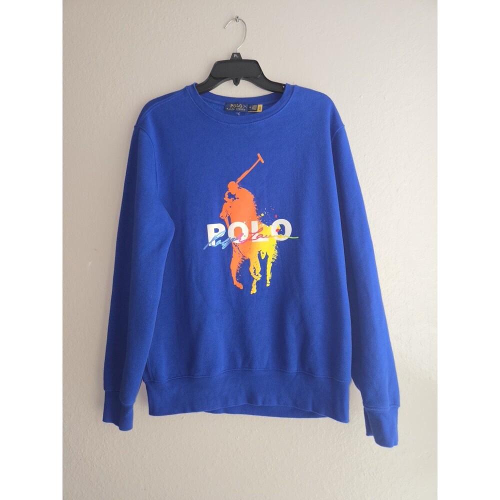 Polo Ralph Lauren Sweatshirt Mens Medium M Blue Big Pony Graphic Pullover